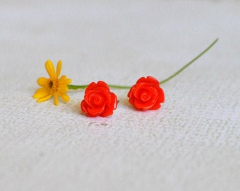 Red Rose Titanium Earrings- Small Red Flower Studs- Hypoallergenic Earrings- Red Flower Titanium Posts- Great For Sensitive Ears- Rose Studs