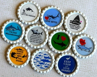 Funny Shark Bottlecap Magnets- Shark Lover- Shark Birthday- Shark Humor- Funny Shark Gift- Gift for Him- Shark Decor- Strong Fridge Magnets