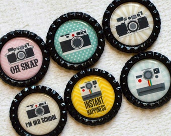 Photographer Gift- Camera Bottlecap Magnets- Photography Magnets- Camera Gift- Vintage Camera- Photography Gift- Camera Decor- Retro Camera