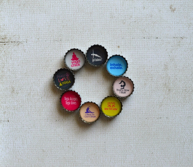 Yoga Gift Yoga Upcycled Bottlecap Magnets Yoga Meditation Yoga Mom Gift Healthy Living Inhale Exhale Just Breath Yoga Kitchen Magnets image 3