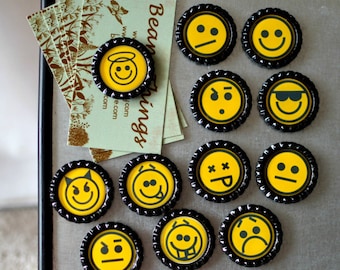 Imanes de tapas de botellas con emojis - Regalo para computadora - Expresiones de emoticonos - Ayuda terapéutica - Regalo para terapeuta ocupacional, Regalo para maestros - Imanes para el aula
