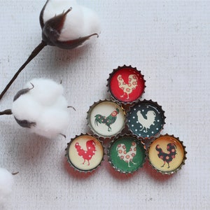 Farmhouse Kitchen Upcycled Bottlecap Magnets Country Chickens and Roosters Super Strong Bottlecap Magnets image 8