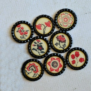 Asian Flower Magnets Red, Black and Cream Floral Bottlecap Magnets Asian Japanese Decor Strong Fridge Magnets Gift Under 10 Friend Gift image 7