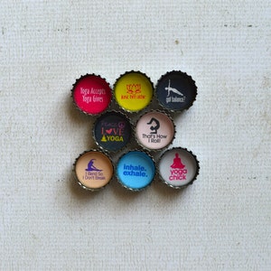 Yoga Gift Yoga Upcycled Bottlecap Magnets Yoga Meditation Yoga Mom Gift Healthy Living Inhale Exhale Just Breath Yoga Kitchen Magnets image 4