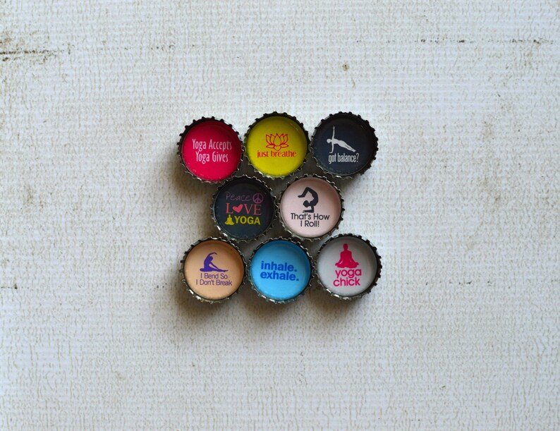 Yoga Gift Yoga Upcycled Bottlecap Magnets Yoga Meditation Yoga Mom Gift Healthy Living Inhale Exhale Just Breath Yoga Kitchen Magnets image 4