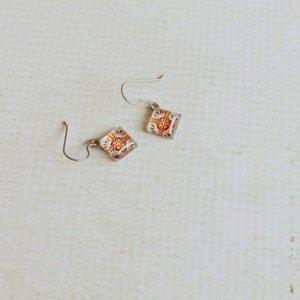 Orange Mandala Dangle Earrings Short Dangles Boho Glass Earrings Bohemian Gift Titanium Dangle Earrings Orange Flower Tribal Earrings image 10