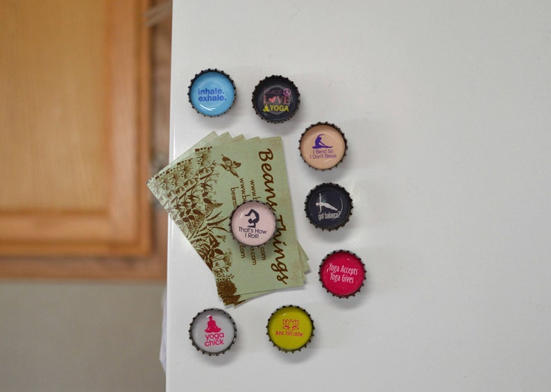 Yoga Gift Yoga Upcycled Bottlecap Magnets Yoga Meditation Yoga Mom Gift Healthy Living Inhale Exhale Just Breath Yoga Kitchen Magnets image 5