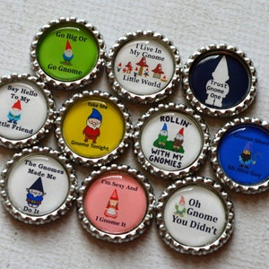 Funny Gnome Bottlecap Magnets Gnome Decor Kitchen Magnets Gnome Humor Fun Magnets Quirky Gift Gnome Gift Gnome Humor Set of 10 image 2