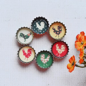 Farmhouse Kitchen Upcycled Bottlecap Magnets Country Chickens and Roosters Super Strong Bottlecap Magnets image 2