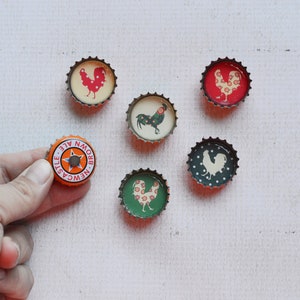 Farmhouse Kitchen Upcycled Bottlecap Magnets Country Chickens and Roosters Super Strong Bottlecap Magnets image 5