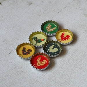 Farmhouse Kitchen Upcycled Bottlecap Magnets Country Chickens and Roosters Super Strong Bottlecap Magnets image 10