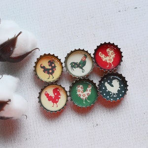 Farmhouse Kitchen Upcycled Bottlecap Magnets Country Chickens and Roosters Super Strong Bottlecap Magnets image 6