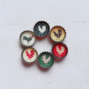 Farmhouse Kitchen Upcycled Bottlecap Magnets Country Chickens and Roosters Super Strong Bottlecap Magnets image 7