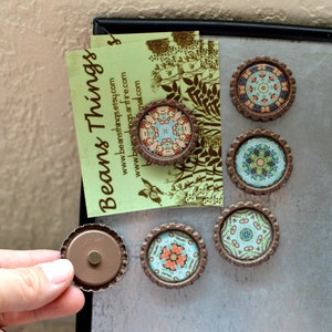 Kaleidoscope Magnets Mandala Fridge Magnets Refrigerator Magnets, Fridge Magnet, Brown, Teal, Orange Magnets, Set of 6 with Gift Bag image 3