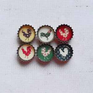 Farmhouse Kitchen Upcycled Bottlecap Magnets Country Chickens and Roosters Super Strong Bottlecap Magnets image 4