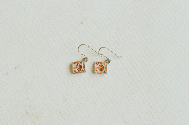 Orange Mandala Dangle Earrings Short Dangles Boho Glass Earrings Bohemian Gift Titanium Dangle Earrings Orange Flower Tribal Earrings image 9