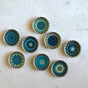 Kaleidoscope Bottlecap Magnets Pretty Blue and White Kitchen Magnets Blue Floral Mandala Magnets Gift For Her Set of 8 Gift Under 15 image 7