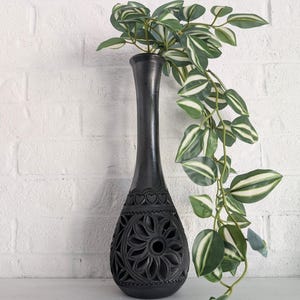 Handmade Barro Negro Florero Violetero – Oaxacan Black Clay Vase, Artisan Floral Decor, Mexican Pottery, Decorative Centerpiece