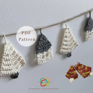Granny Bunting #3: Christmas house and Christmas Tree Ornament Crochet Pattern, Home decor holiday gift, Winter crochet PDF patterns