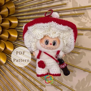 Labubu Mushroom Outfit Crochet Pattern - Circus Doll Clothes PDF, Kawaii Costume for Labubu Doll, Fits Labubu Gen 1/2/3