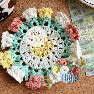 CROCHET PATTERN - Lily of the Valley Coaster Crochet Pattern, Flower Bouquet Plant Coasters ，Instant Digital Download PDF Crochet Pattern
