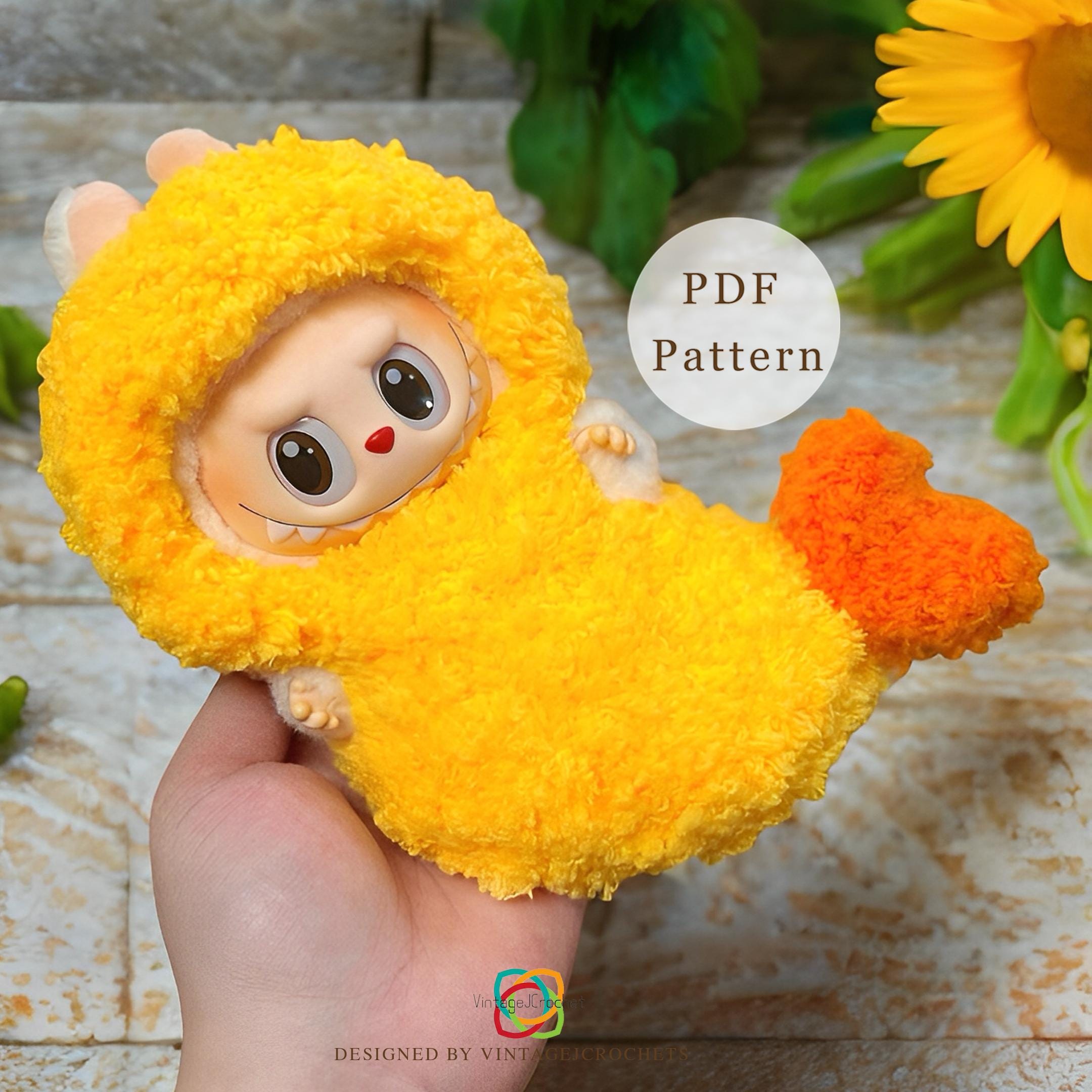 Tempura Shrimp Labubu gehaakte outfit pdf-patroon – grappig eten kostuum amigurumi kleding, labubu pop jurk cadeau-idee, past Labubu Gen 1/2/3