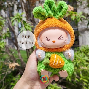 Labubu Carrot Outfit Crochet Pattern – Amigurumi Doll Costume PDF – Cute Animal Dress-Up Clothes for Plush Toy – Fits Labubu Gen 1/2/3