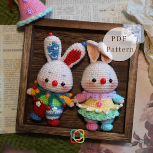 Circus Bunny Amigurumi Crochet Pattern: Patchy & Twinkle Toes, Tutorial soft toy pattern,  Baby shower,