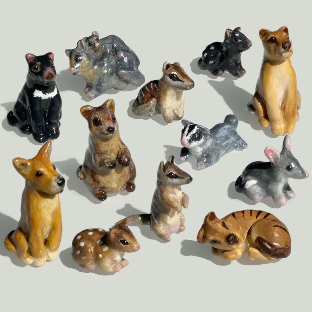 Native Australian Animals, Handmade Figurines : Dingo ,Tasmanian Tiger, Tasmanian Devil, Numbat, Quoll, Quokka, Possum, Sugar Glider, Bilby