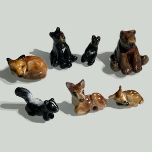 Handmade Woodland Creature Figurines : Deer, Fawn, Black Bear, Brown Bear, Fox, Skunk