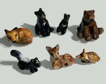 Handmade Woodland Creature Figurines : Deer, Fawn, Black Bear, Brown Bear, Fox, Skunk