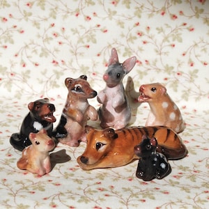 Figuras de animales australianos hechas a mano: Dingo, Quokka, Diablo de Tasmania