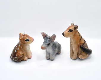 Handmade Native Australian Animal Charms ; Thylacine, Tasmanian Tiger, Bilby, Quoll