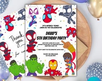 Invitación de cumpleaños editable de Spidey y sus amigos, plantilla de invitación para fiesta de Spidey, invitación digital de descarga instantánea para niños, tarjeta de cumpleaños
