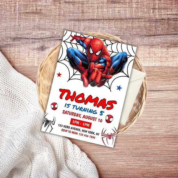 Editable Spiderman Birthday Invitation Template, Printable Party Invite, Spiderman Card for Digital Kids Party