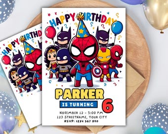 Editable Spidey and His Amazing Friends Birthday Invitation, Superhero Party Invite Template, Instant Download Digital Invitation for Kids