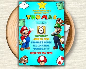 Super Mario Bros Birthday Invitation: Editable Party Invite (Canva Template)