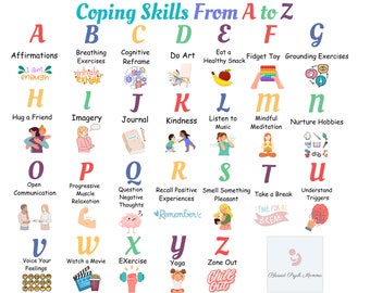 Coping Skills from A to Z, Alphabet Coping Skills, Social Emotional Learning, Counseling, Therapy, Social Work, Coping Skills