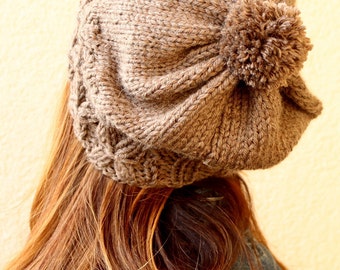 Winter Hat, Slouchy Hand Knitted Beanie, Cafe Mocha Beret, Chunky Baggy Beanie, Knitted Hat