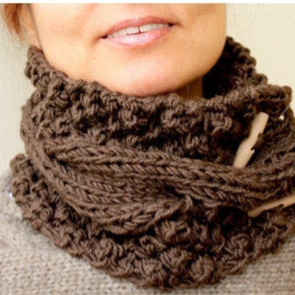 Outdoors Gift. Clothing Gift. Gift For Her. Chunky Cowl - Women Mocha Chocolate Brown Knit Cowl Cable Neck Warmers Scarf