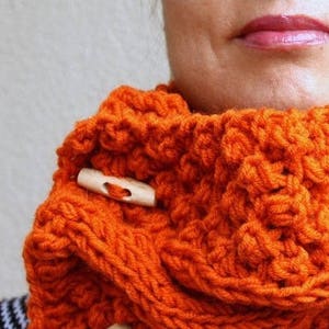 Chunky Knit Scarf, Cowl Scarf, Pumpkin Chunky Scarf, Autumn Scarf, Burnt Orange Cable Scarf, Hand Knit Cowl, Neck Warmers