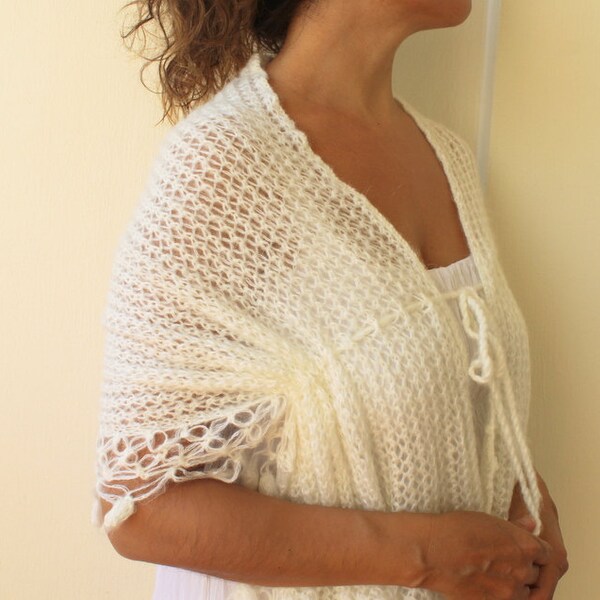 Lace Shawl Cream Mohair Knit