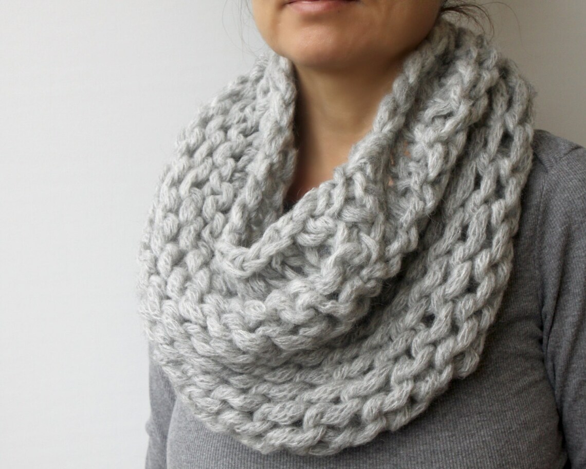 Chunky Knit Scarf, Thick Cowl Scarf, Light Grey Scarf, Autumn Cowl ...