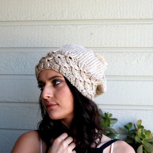 Winter Hat, Women Hat, Sparkles Oatmeal Slouchy Beanie,  Pom pom hat , Silvery Beret, Chunky Hat, Gift For Her