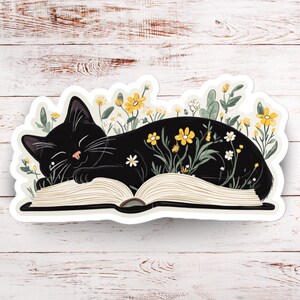 Cat Nap in Book, Bubble-free stickers, Feline Lovers Sticker, Book Nerd, Bookish Stickers