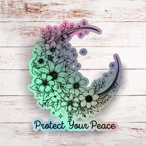 Proteja sua paz, Adesivo holográfico, Adesivos de afirmação positiva, Autocuidado, Amor próprio