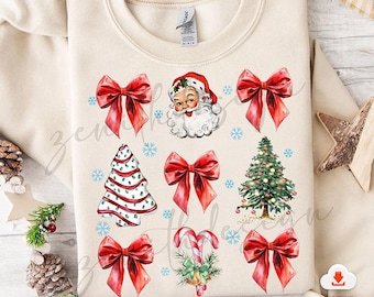 Coquette Christmas png, Coquette Bow Png, Christmas Tree sublimation, Retro Holidays, Santa Hot Cocoa Candy Cane Xmas Tree Cake, Girly Xmas