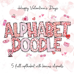 Valentine Doodle Alphabet PNG Bundle (Digital Download)
