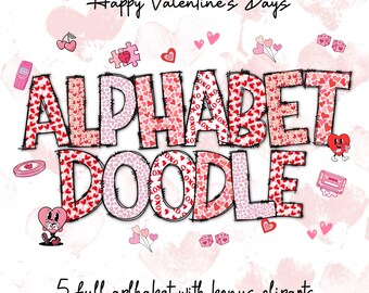 Valentine Doodle Alphabet PNG Bundle (Digital Download)