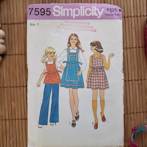 Vintage Simplicity Sewing Pattern 7595 Uncut Unused Multiple Sizes Looks 1970&#39;s Flare Pants Shorts Smock Dress Retro 70s Instruction Include